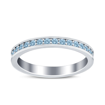 Full Eternity Stackable Band Wedding Ring Simulated Aquamarine CZ 925 Sterling Silver